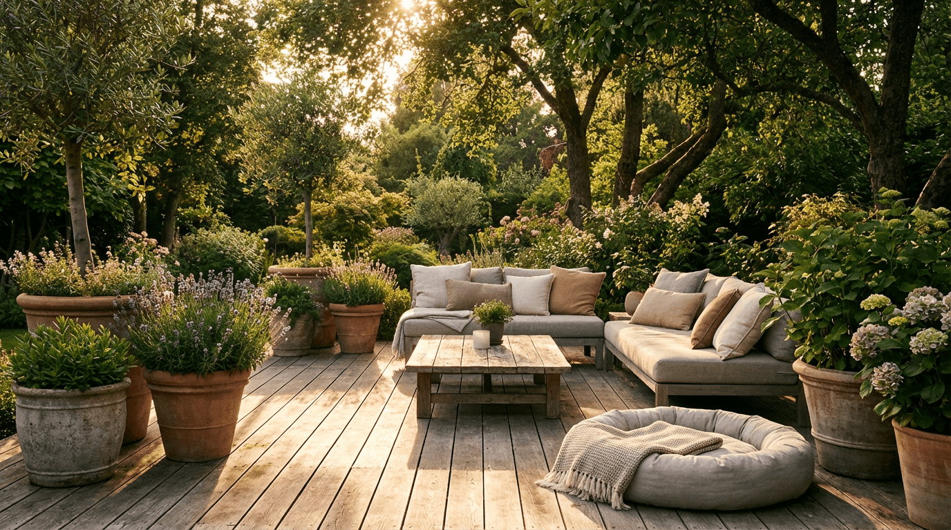 Couple reviewing real estate options on a patio with a Southern California view